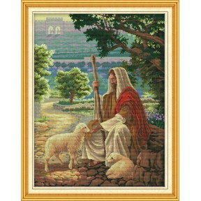 Иисус пастырь Набор для вышивания крестом с печатной схемой на ткани Joy Sunday R274