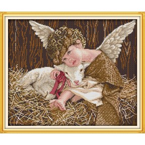 Ангел и ягненок Набор для вышивания крестом с печатной схемой на ткани Joy Sunday R510