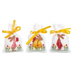 Пасхальные кролики в саду тюльпанов (мешочки для саше) Набор для вышивания крестом Vervaco PN-0196545