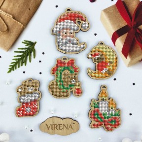 Комплект новорічних іграшок Набір для вишивки по дереву Virena