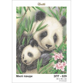 Схема картины Золотая Подкова ЗПТ-029 Милые панды для вышивания бисером на шелке