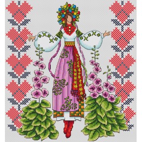 Растительные символы Украины "Мальвы" Электронная схема для вышивания крестиком КБ-0257СХ