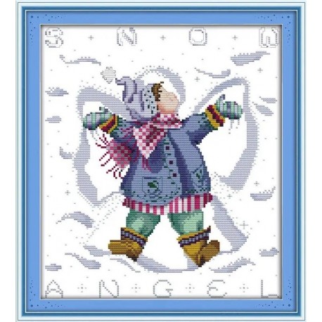 Мальчик играет в снегу Набор для вышивания крестом с печатной схемой на ткани Joy Sunday R644