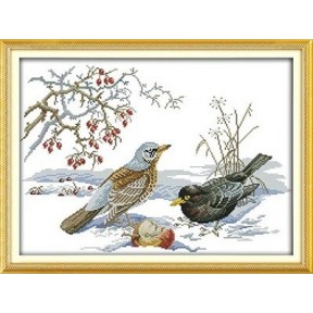 Птицы в снегу Набор для вышивания крестом с печатной схемой на ткани Joy Sunday D216
