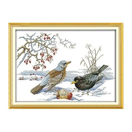 Птицы в снегу Набор для вышивания крестом с печатной схемой на ткани Joy Sunday D216