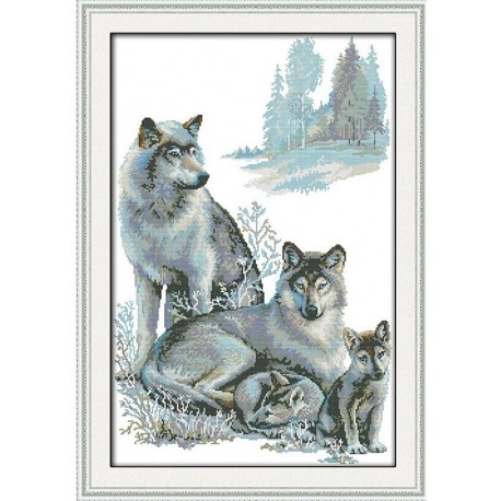 Семья волков Набор для вышивания крестом с печатной схемой на ткани Joy Sunday D405
