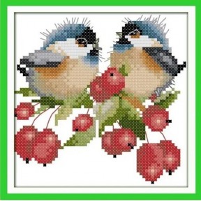 Птахи на ягодах Набір для вишивання хрестиком з друкованою схемою на тканині Joy Sunday D738