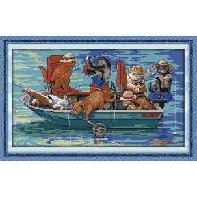 Кошки-рыболовы Набор для вышивания крестом с печатной схемой на ткани Joy Sunday D771