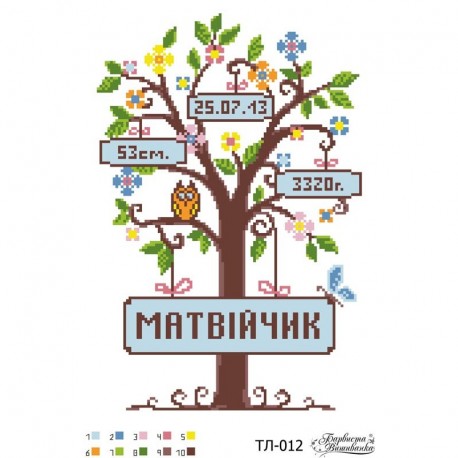 Схема картины Метрика мальчика «Деревце» для вышивки бисером на ткани ТЛ012ан2233