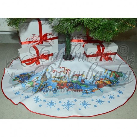 Схема Сшитая юбка под елку Снеговики-Колядники для вышивки бисером и нитками на ткани ТР160аБ9999