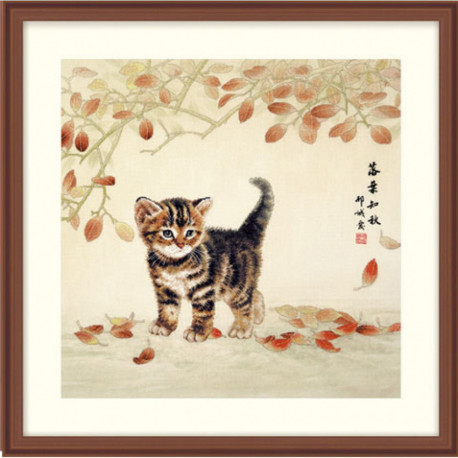 Набор для вышивки крестом XIU CRAFTS 2801603 Котик и листья фото