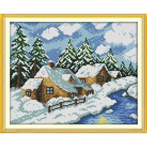 Зимовий казковий будиночок (2) Набір для вишивання хрестиком з друкованою  схемою на тканині Joy Sunday F432