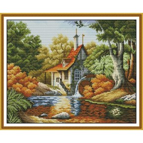 Дом осенью Набор для вышивания крестом с печатной схемой на ткани Joy Sunday F797