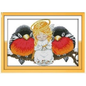 Ангел і птахи Набір для вишивання хрестиком з друкованою  схемою на тканині Joy Sunday C112
