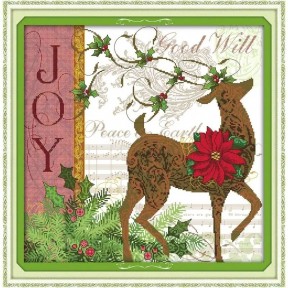 Рождественский олень Набор для вышивания крестом с печатной схемой на ткани Joy Sunday C273
