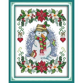 Новогодний снеговик Набор для вышивания крестом с печатной схемой на ткани Joy Sunday C465
