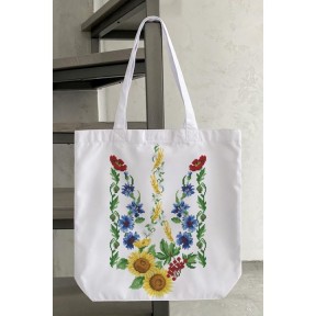 Зшита сумка-шоппер Тризуб «Квіти України» Барвиста Вишиванка