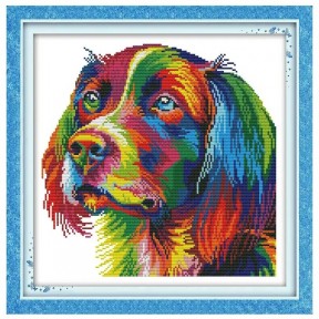 Радужная собака Набор для вышивания крестиком с печатной схемой на ткани Joy Sunday DA124