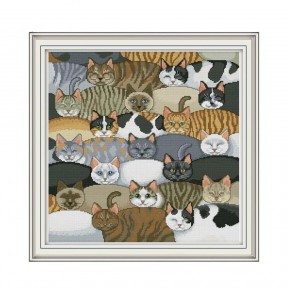 Коты Набор для вышивания крестиком с печатной схемой на ткани Joy Sunday DA127