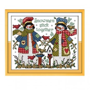 Рождественский снеговик Набор для вышивания крестом с печатной схемой на ткани Joy Sunday C591