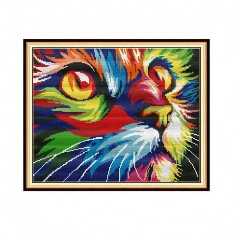 Радужный кот Набор для вышивания крестиком с печатной схемой на ткани Joy Sunday DA416