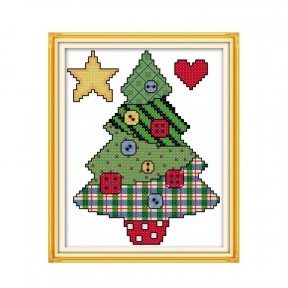 Рождественская ёлка из пуговиц Набор для вышивания крестом с печатной схемой на ткани Joy Sunday C985