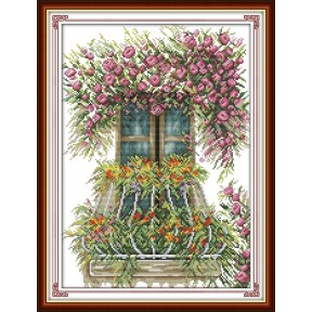 Цветочный балкон Набор для вышивания крестом с печатной схемой на ткани Joy Sunday FA037