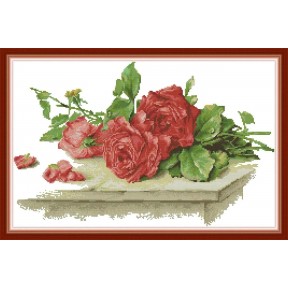 Розы на столе Набор для вышивания крестом с печатной схемой на ткани Joy Sunday H814JS