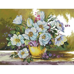 Білі квіти Набір для вишивання хрестиком з друкованою  схемою на тканині Joy Sunday H815JS