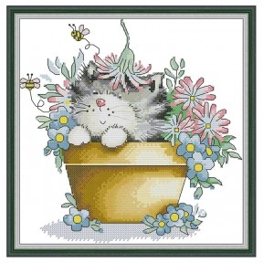 Кошеня у квітах Набір для вишивання хрестиком з друкованою