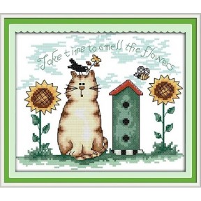 Соняшник та кіт Набір для вишивання хрестиком з друкованою схемою на тканині Joy Sunday K441
