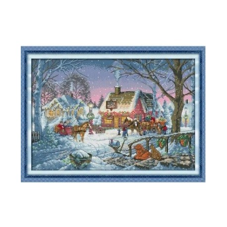 Снежный городок Набор для вышивания крестом с печатной схемой на ткани Joy Sunday FA145