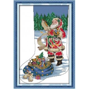 Сапожок Санта Клаус 3 Набор для вышивания крестиком с печатной схемой на ткани Joy Sunday KB175