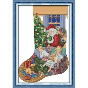 Сапожок Санта Клаус 5 Набор для вышивания крестиком с печатной схемой на ткани Joy Sunday KB177