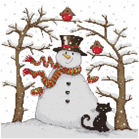 Снеговик 2 Набор для вышивания крестиком с печатной схемой на ткани Joy Sunday KB114