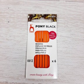 Голка бісерна чорна з білим вушком №10/12 (6 шт.) Pony 07834
