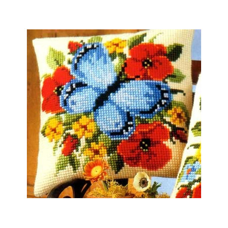 Набір для вишивки подушки Vervaco 1200/644 Блакитна метелик фото