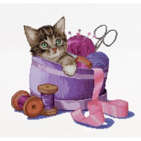 Набір для вишивання хрестиком Sewing basket kitten Aida Thea