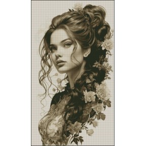 Дівчина з квітами у волоссі Електронна схема для вишивання хрестиком ТМ Інна Холодна Л-0045ИХ