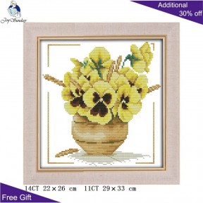Горщик з жовтими квітами  Набір для вишивання хрестиком з друкованою  схемою на тканині Joy Sunday H761