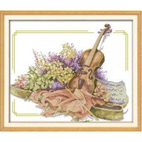 Скрипка и цветы Набор для вышивания крестом с печатной схемой на ткани Joy Sunday J220