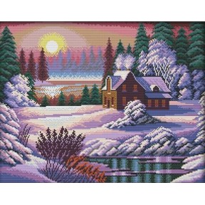 Снежный пейзаж в сумерках Набор для вышивания крестом с печатной схемой на ткани Joy Sunday F529JS