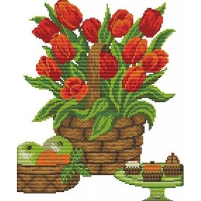 Тюльпани в кошику Набір для вишивання хрестиком з друкованою схемою на тканині Joy Sunday J138