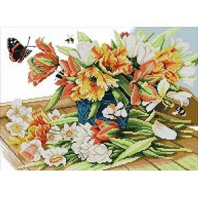 Метелик і  квітка Набір для вишивання хрестиком з друкованою  схемою на тканині Joy Sunday H782
