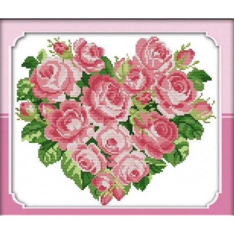 Троянди. Серце(2) Набір для вишивання хрестиком з друкованою  схемою на тканині Joy Sunday H014-2JS