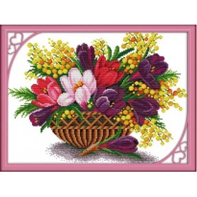 Весняні квіти Набір для вишивання хрестиком з друкованою  схемою на тканині Joy Sunday H344JS