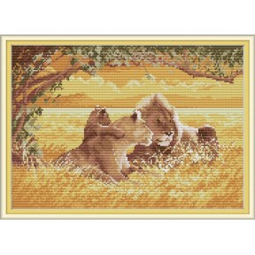 Сім'я левів Набір для вишивання хрестиком з друкованою схемою на тканині Joy Sunday DA288