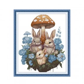 Семья кроликов Набор для вышивания крестом с печатной схемой на ткани Joy Sunday DA931