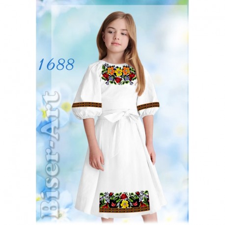 Платье детское белое (лён) Заготовка для вышивки бисером или нитками Biser-Art 1688-лба