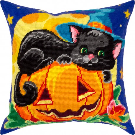 Кот на Хеллоуин Набор для вышивки подушки Чарівниця V-436